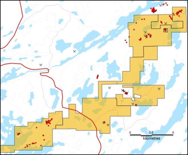 Black Lake - Drayton Au Project Five Priority Areas Selected From Over 20 Historic Targets Moretti Area 1,500m long by 10-30m wide zone of quartzcarbonate vein hosted gold mineralization with: