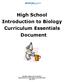 High School Introduction to Biology Curriculum Essentials Document