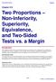 Two Proportions Non-Inferiority, Superiority, Equivalence, and Two-Sided Tests vs. a Margin