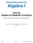 Study Resources For Algebra I. Unit 2A Graphs of Quadratic Functions