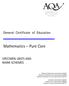 abc Mathematics Pure Core General Certificate of Education SPECIMEN UNITS AND MARK SCHEMES