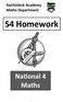 Auchinleck Academy Maths Department. S4 Homework. National 4 Maths