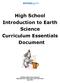 High School Introduction to Earth Science Curriculum Essentials Document