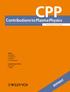 CPP. ContributionstoPlasmaPhysics REPRINT.  Editors W. Ebeling G. Fußmann T. Klinger K.-H. Spatschek