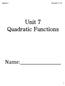 Unit 7 Quadratic Functions
