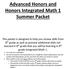 Advanced Honors and Honors Integrated Math 1 Summer Packet