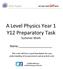 A Level Physics Year 1 Y12 Preparatory Task Summer Work
