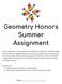 Geometry Honors Summer Assignment