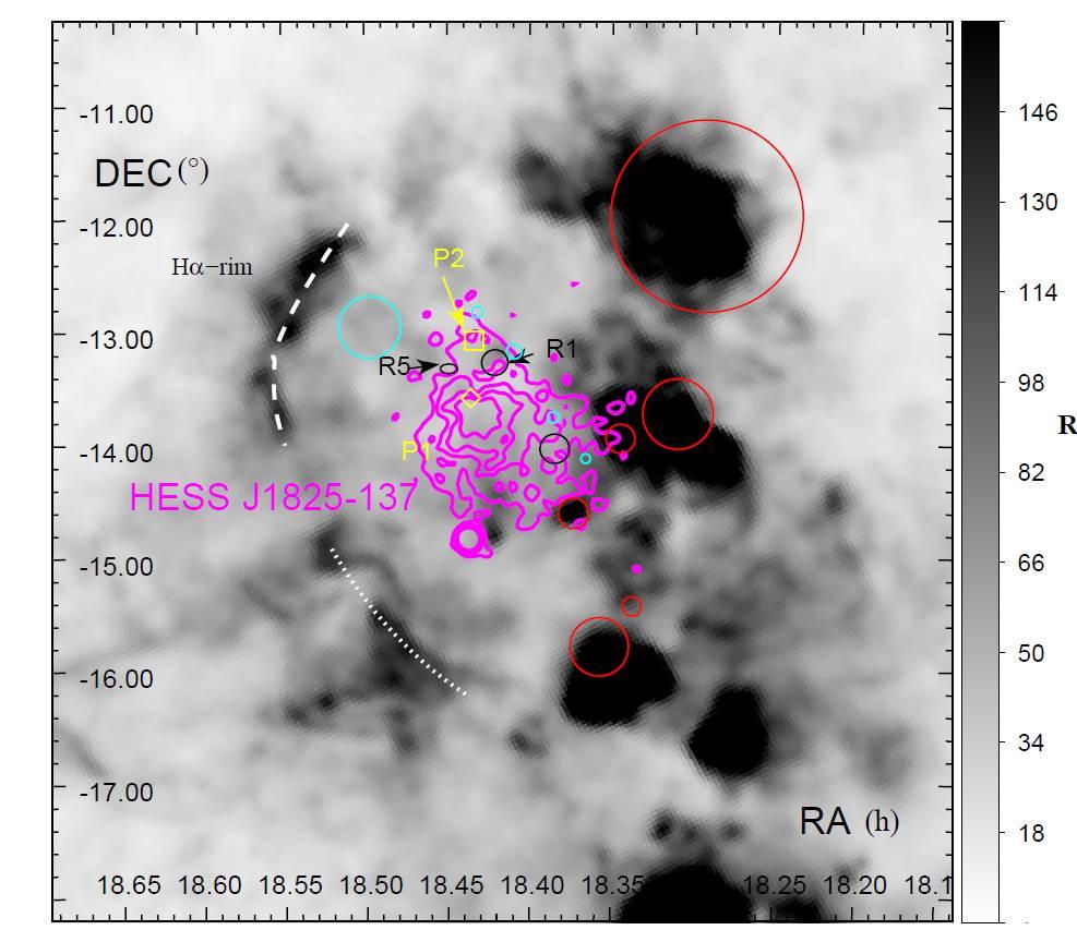 H-alpha: Looking for shocked gas around old SNRs ISM study towards HESSJ1825 & HESSJ1826 Voisin etal 2016 TeV-bright pulsar