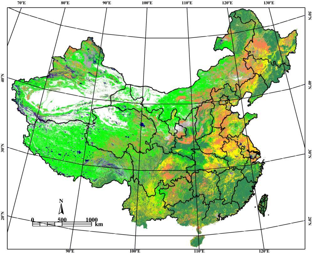 4. Land cover classification in China Land cover classification map of China from MODIS EVI by SOM.