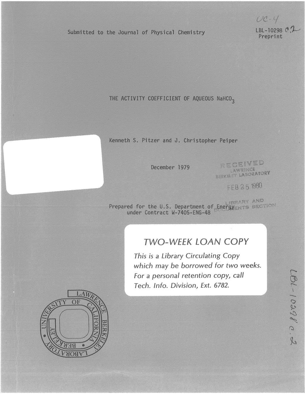 TWO-WEEK LOAN COP This is a Library Circulating Copy which may be