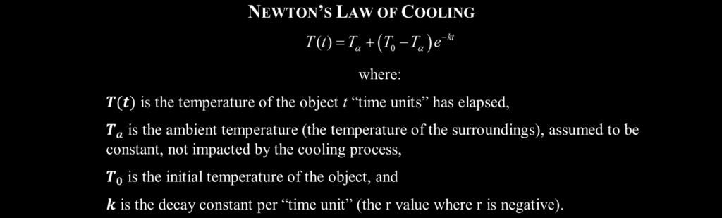 34 LESSON #3 - NEWTON'S LAW OF COOLING AND EXPONENTIAL FORMULA REVIEW COMMON CORE ALGEBRA II NEWTON S LAW OF COOLING where: T(t) is the temperature of the object t time units has elapsed, T a is the