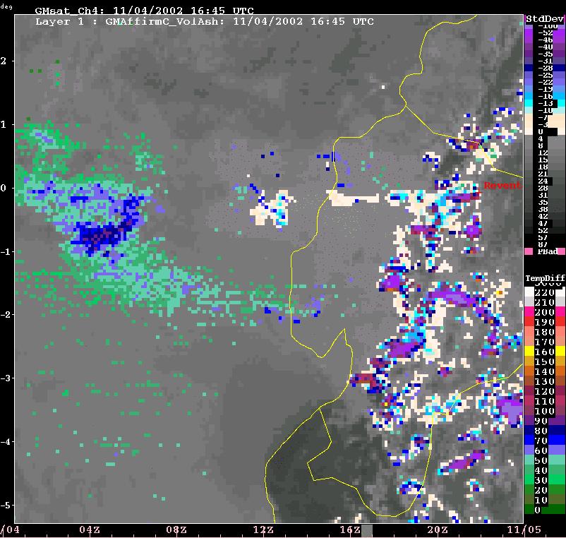 1645 UTC GOES Infrared plus Volcanic Ash 1645 UTC