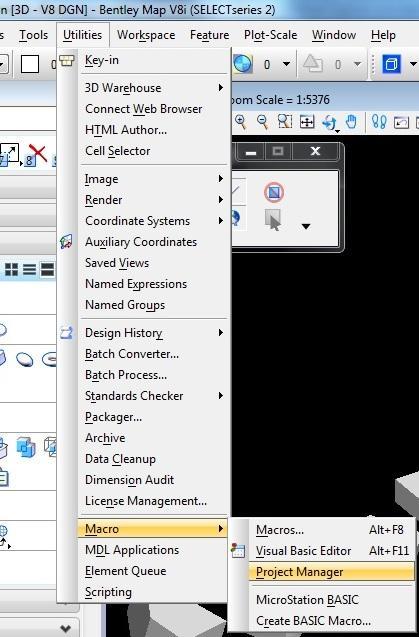 To access the VBA Project Manager, use the Utilities menu.