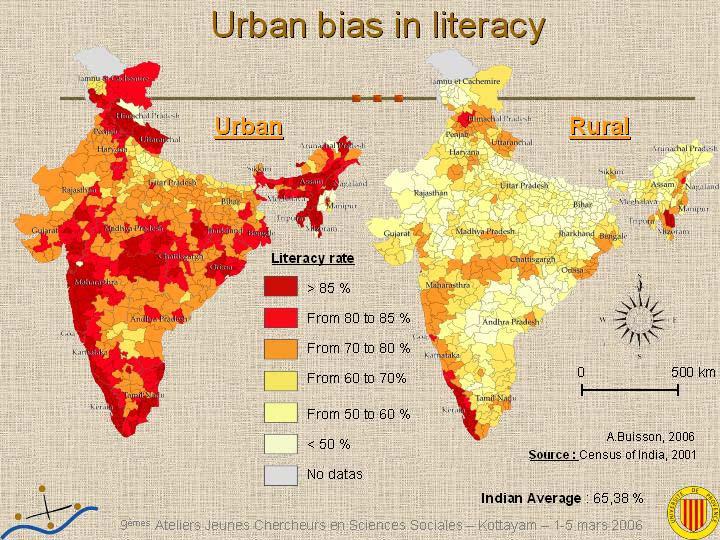 - At regional level, gender explains most of disparity intensity : the resultant geographic distribution of female literacy is highly unequal, and a large part of the variation is seen to correspond