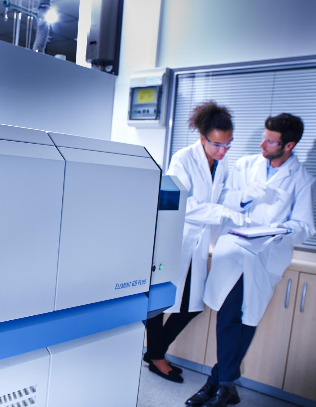 3 The ELEMENT GD PLUS GD-MS mass spectrometer is tailored to serve high purity material manufacturers and their customers in industries such as: Aerospace: nickel super alloys, depth profiling of