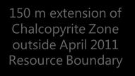 72% Cu Lower Bornite Zone 150 m extension of Chalcopyrite Zone outside April 2011 Resource Boundary
