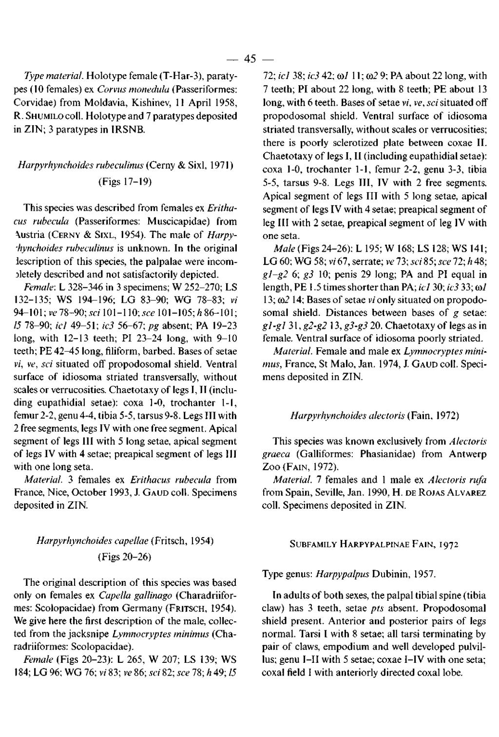 Type material. Holotype female (T-Har-3), paratypes (10 females) ex Corvus monedula (Passeriformes: Corvidae) from Moldavia, Kishinev, 11 April 1958, R. SHUMILO coll.