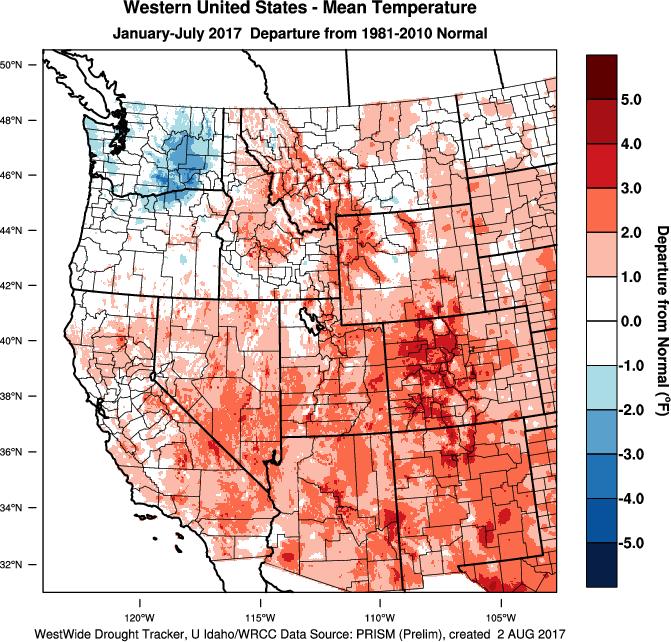 for the first half of 2017, which continues to show overall wetter than average conditions in the western US (Figure 2).