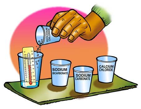 5. Have students monitor changes in temperature as they dissolve four different household solutes in water.