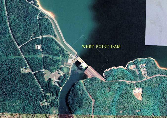 1.4 WEST POINT DAM (WEST POINT LAKE) West Point Dam is located on the Chattahoochee River at mile 201.4 above the mouth and 3.2 miles north of West Point, Georgia. It is 146.