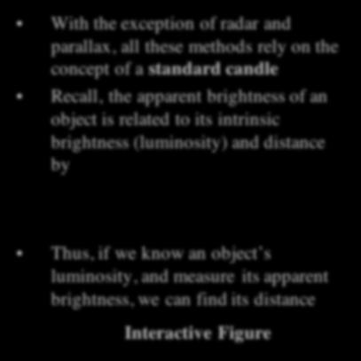 Standard Candles With the exception of radar and parallax, all these methods rely on the concept of