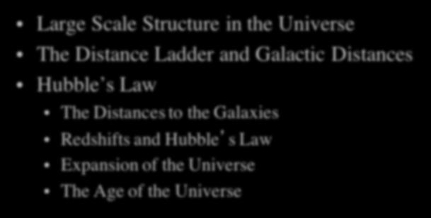 Today s Topics Large Scale Structure in the Universe The Distance Ladder and Galactic Distances Hubble s