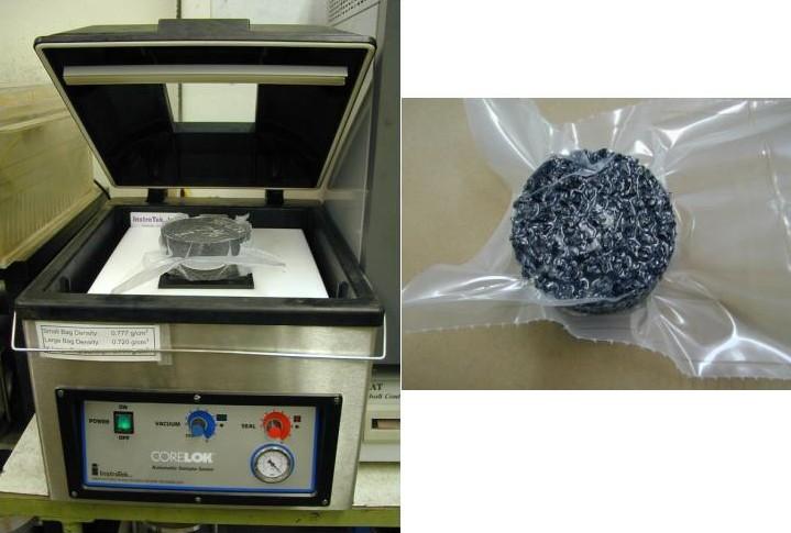 specially designed, puncture resistant, resilient plastic bag, which tightly conforms to the sides of the sample (shown in Figure 4b) and prevents water from infiltrating into the sample.