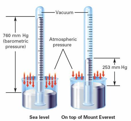 13.1 The Nature of Gases > Gas Pressure A barometer is a
