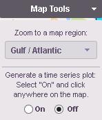 Map Tools The Map Tools feature allows you to change several features of the map: Zoom to a Map Region: These are pre-defined zoom-in views, e.g., choose the zoomed in Louisiana view.