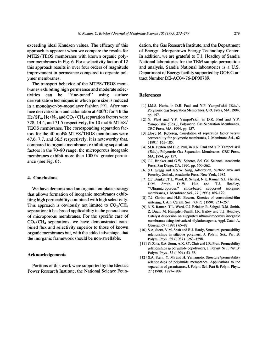 N. Raman, C. Brinker / Journal of Membrane Science 105 (1995) 273-279 279 exceeding ideal Knudsen values.