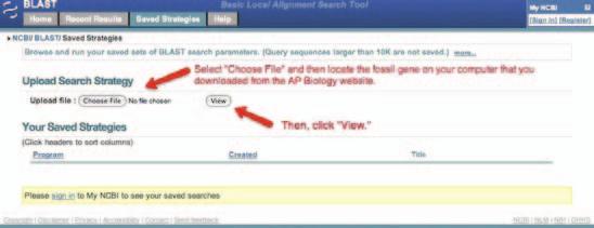 c. Under Upload Search Strategy, click on Browse and locate one of the gene files you saved onto your computer. d. Click View. Figure 6 e.