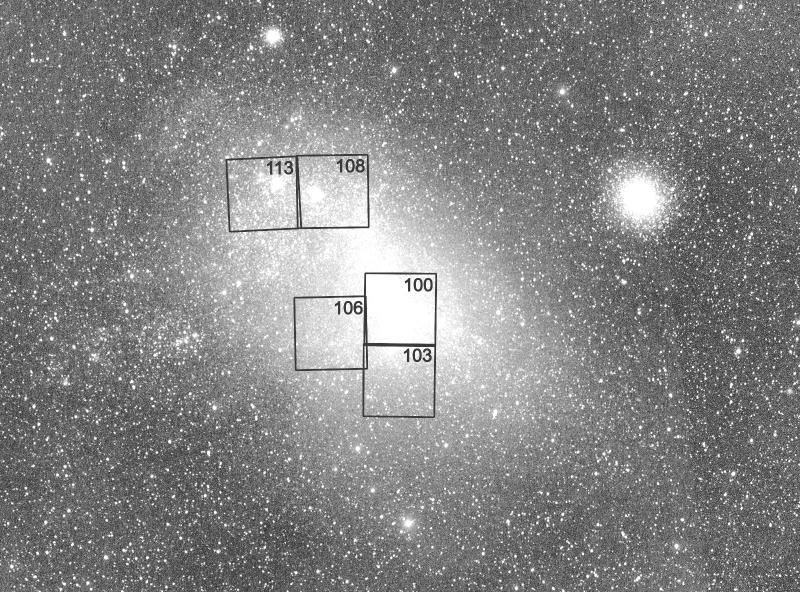 19 Fig. 2. The location of the 5 analyzed fields in the Small Magellanic Cloud. North is up, east is to the left.