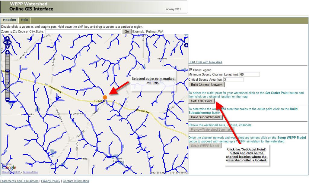 As the TOPAZ model is running to determine the watershed boundary, subcatchments and flowpaths information will be sent to the browser.