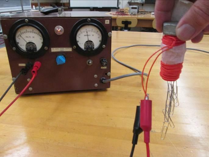 CSUEB Physics 1780 Lab 7: Magnetism Page 2 B. Electromagnets Magnetism can be created from a flow of electric current! 1. Oersted s Experiment: This experiment we aren t able to do today, because we need both BIG currents and very sensitive little compass magnets.