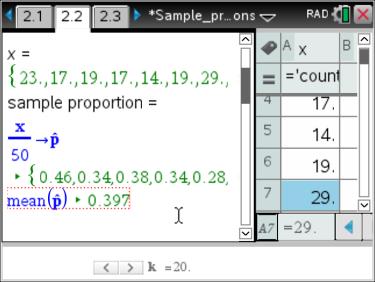 Itroducig sample proportios Aswers & Teacher Notes 3. Simulatig multiple samples: = 50 O Page., adjust the slider value to k 0, which simulate drawig 0 radom samples of size 50.