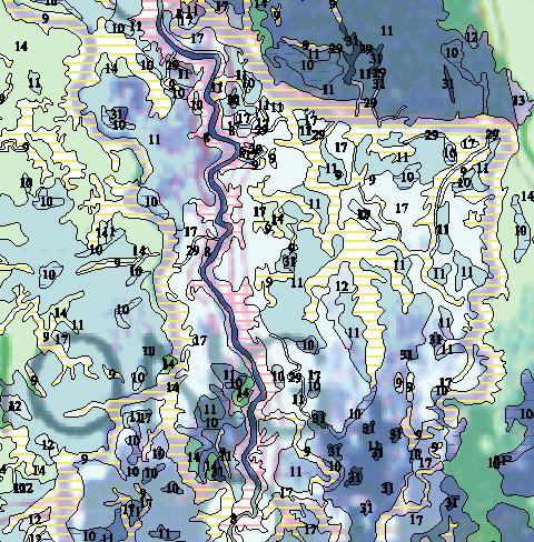Figure 6. Grand truth map of inundation area (blue color) Figure 7. geomorphology and inundated area map Figure 6. shows grand truth map of inundated area in 1995.