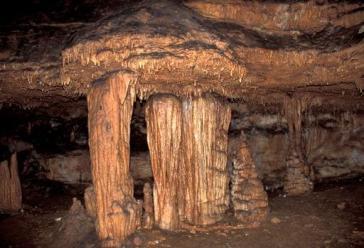 Caverns Sinkholes Disappearing Streams Springs Towers Copyright Oklahoma University Onondaga Cave in Missouri is a karst landform formed by chemical
