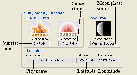 4.3 Sun / Moon / Location The weather station does not transmit any data of sunrise and sunset to the PC.