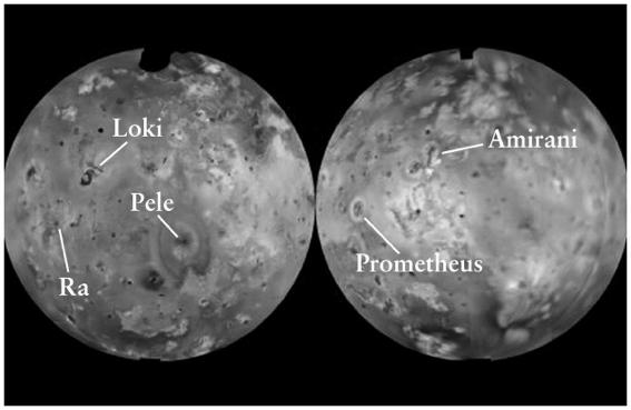 The Voyager 1 fly-by Came within 21,000 km of Io s surface Absolutely no impact craters Extremely colorful surface A total of 8 very active volcanoes Remarkable insight Peale, Cassen & Reynolds