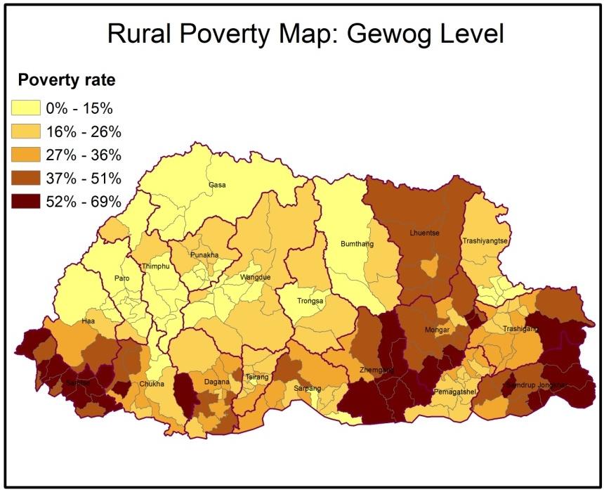 Section III: Poverty Mapping Results Figure 5: Gewog level rural poverty map 58.