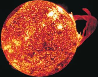 FIGURE 16 Fusion of hydrogen nuclei into more-stable helium nuclei provides the energy of our sun and other stars.