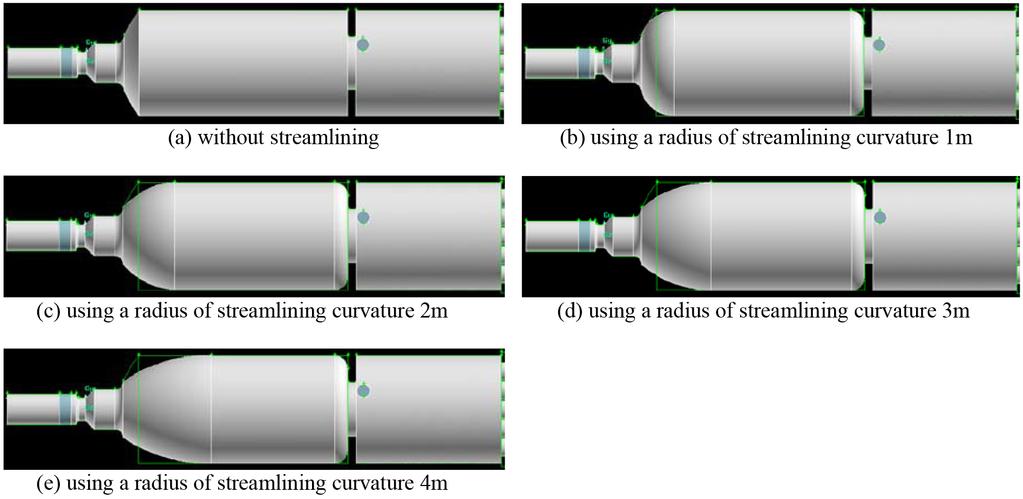 Fig. 1. Numerical models of the SRU thermal reactors using different radii of curvature at the zone 1 corner.