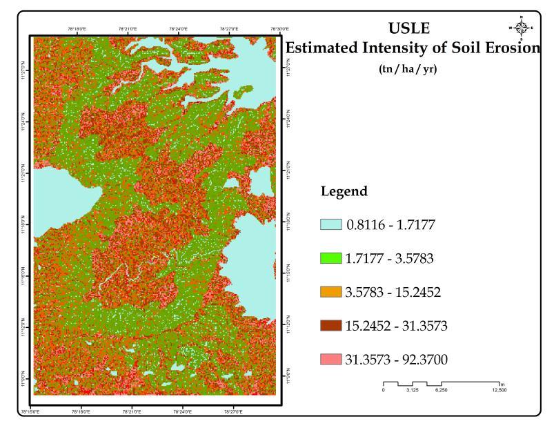 Figure 3: Estimated Soil Erosion Intensity Map USLE Analysis References [1] Agriculture & Soils Division, 2001: IIRS P.G.