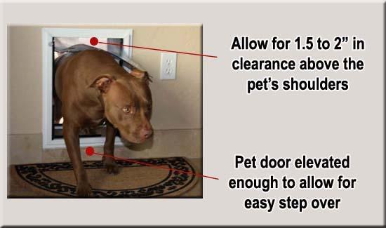 How to Select the Correct Pet Door Size When choosing a pet door size, you will want an opening that clears the back of your tallest pet by 1.