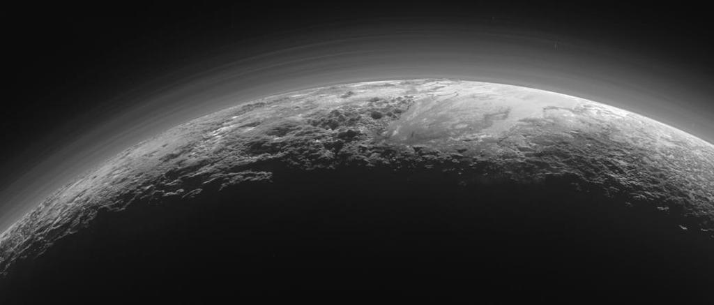 Pluto haze layers and foggy hazes About a dozen haze layers in the atmosphere above Pluto surface.