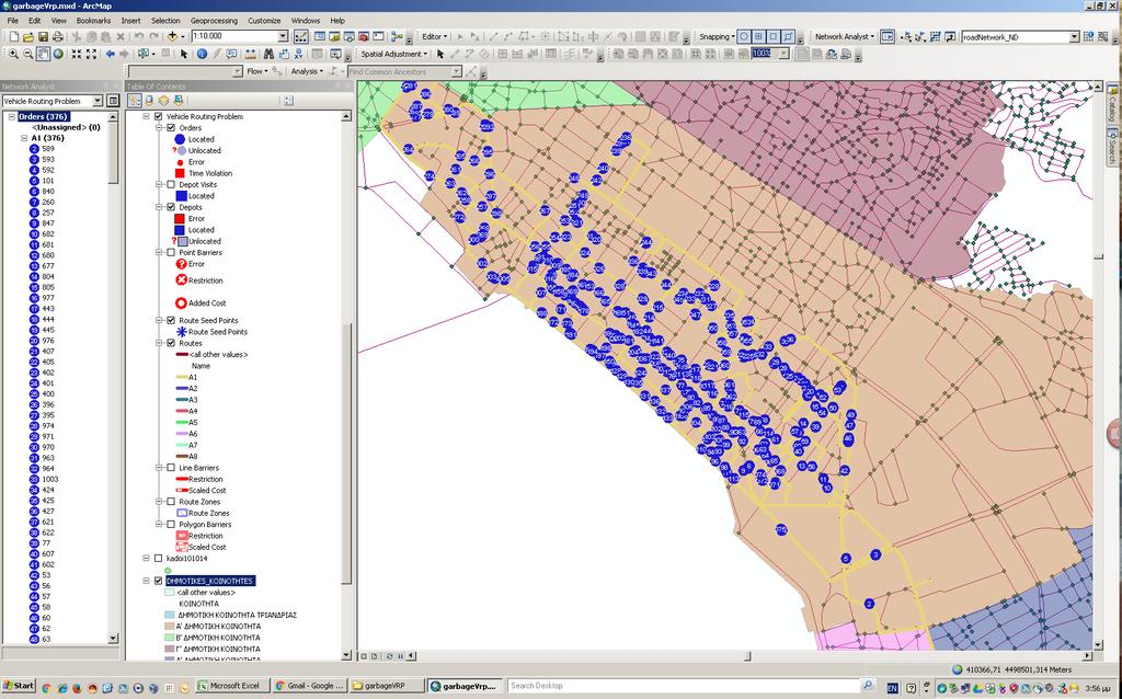 3. Study - Design (Optimal routes for solid/recycle waste collection) (2016) The ESRI Network Analyst extension