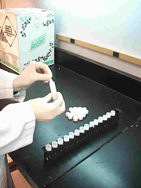 Place filter paper or Q-tip in scintillation vial Add scintillation fluid Place in