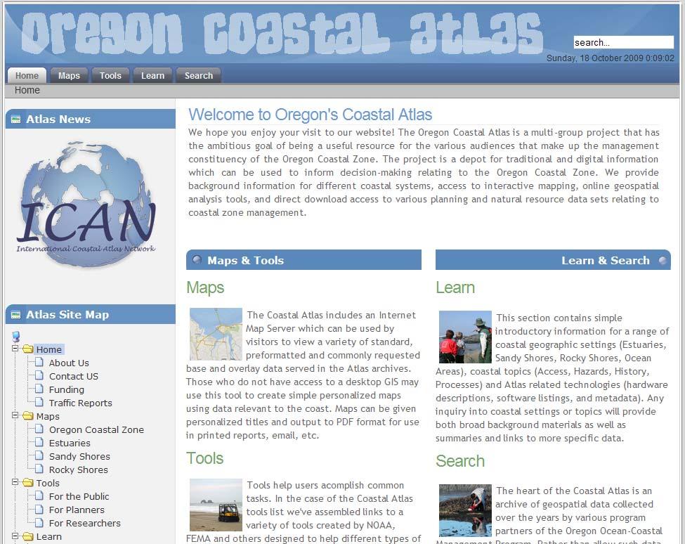 Oregon Coastal Atlas The atlas has been a resounding success. It now serves more than 3,500 data sets and received about 2.