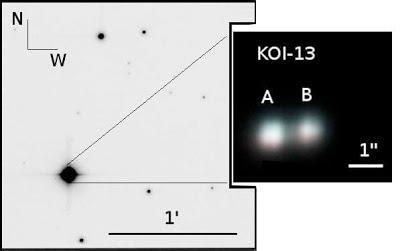 KOI-13 The KOI-13 system is a pair of A-type White Dwarf stars located 1630 LY from Earth.